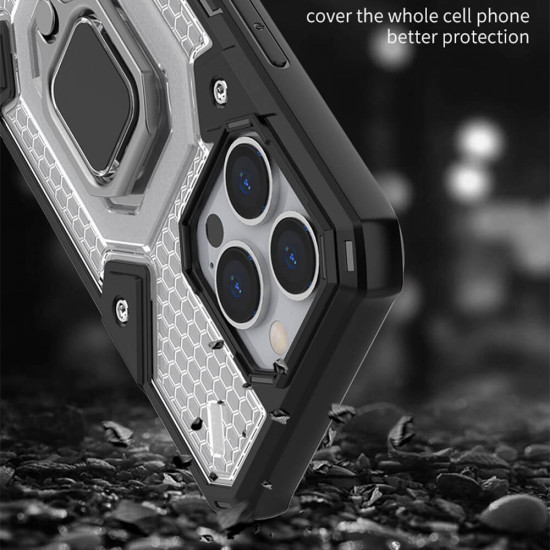 Techsuit iPhone 13 Pro Honeycomb Armor Σκληρή Θήκη με Πλαίσιο Σιλικόνης και Δαχτυλίδι Συγκράτησης - Blue