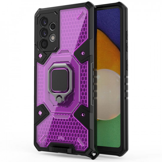 Techsuit Samsung Galaxy A52 / A52 5G / A52s 5G Honeycomb Armor Σκληρή Θήκη με Πλαίσιο Σιλικόνης και Δαχτυλίδι Συγκράτησης - Rose Violet