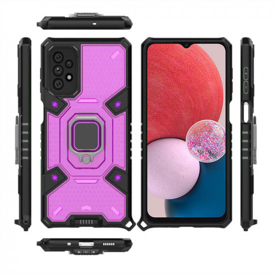Techsuit Samsung Galaxy A13 4G Honeycomb Armor Σκληρή Θήκη με Πλαίσιο Σιλικόνης και Δαχτυλίδι Συγκράτησης - Rose Violet