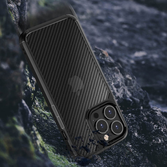 Techsuit iPhone 14 Pro Max Carbon Fuse Σκληρή Θήκη με Πλαίσιο Σιλικόνης - Black