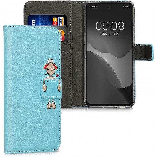KW Samsung Galaxy A53 5G Θήκη Πορτοφόλι Stand - Design Sheep - White / Beige / Light Blue - 58008.07