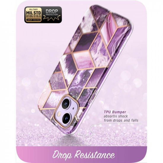 i-Blason iPhone 14 Plus Cosmo Σκληρή Θήκη με Πλαίσιο Σιλικόνης και Προστασία Οθόνης - Marble Purple