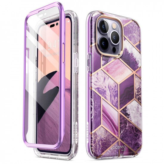 i-Blason iPhone 14 Pro Max Cosmo Σκληρή Θήκη με Πλαίσιο Σιλικόνης και Προστασία Οθόνης - Marble Purple
