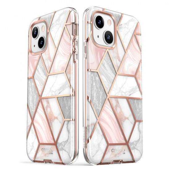 i-Blason iPhone 13 / iPhone 14 Cosmo Σκληρή Θήκη με Πλαίσιο Σιλικόνης και Προστασία Οθόνης - Marble Pink