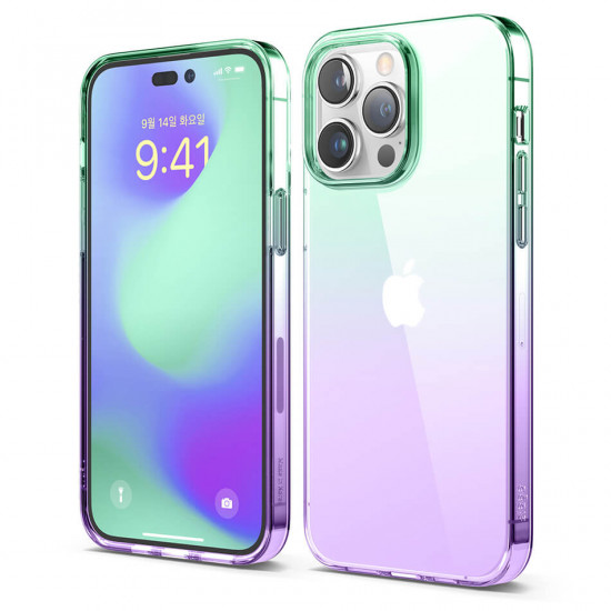 elago iPhone 14 Pro Max Aurora Case Θήκη Σιλικόνης TPU - Διάφανη / Green / Purple