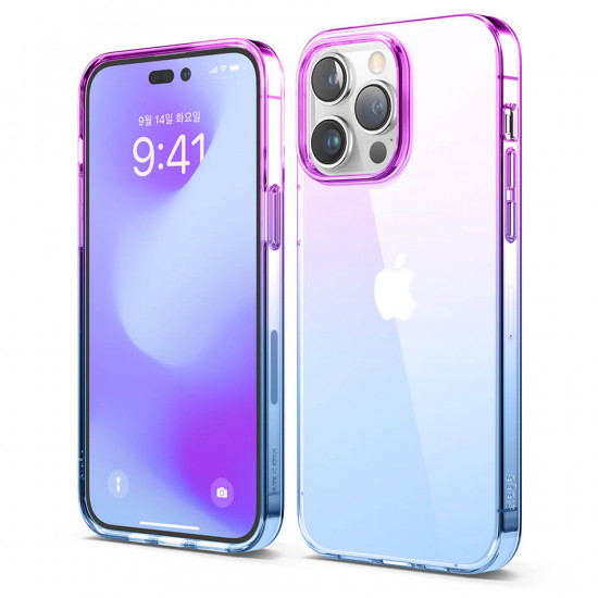 elago iPhone 14 Pro Max Aurora Case Θήκη Σιλικόνης TPU - Διάφανη / Purple / Blue