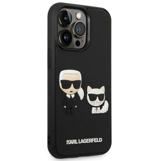 Karl Lagerfeld iPhone 14 Pro - 3D Silicone TPU Karl and Choupette Θήκη Σιλικόνης με Επένδυση από Μικροϊνες - Black - KLHCP14L3DRKCK