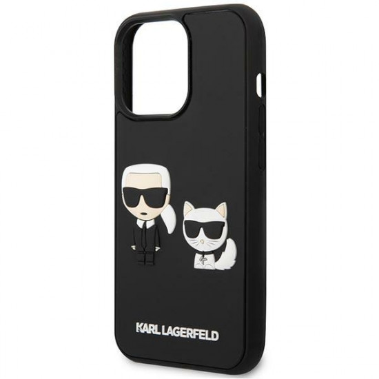 Karl Lagerfeld iPhone 14 Pro - 3D Silicone TPU Karl and Choupette Θήκη Σιλικόνης με Επένδυση από Μικροϊνες - Black - KLHCP14L3DRKCK