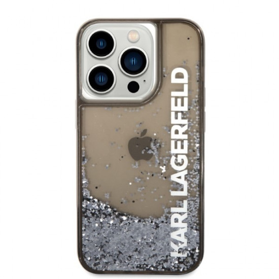 Karl Lagerfeld iPhone 14 Pro - Liquid Glitter Elong Σκληρή Θήκη με Πλαίσιο Σιλικόνης - Ημιδιάφανη / Black - KLHCP14LLCKVK