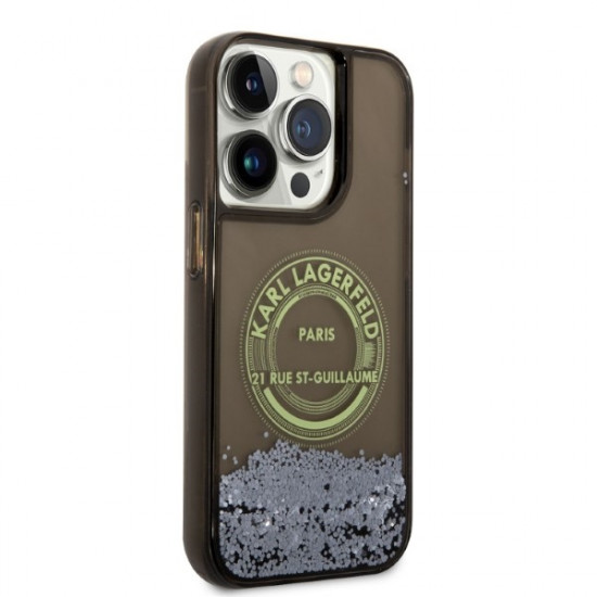 Karl Lagerfeld iPhone 14 Pro - Liquid Glitter RSG Σκληρή Θήκη με Πλαίσιο Σιλικόνης - Ημιδιάφανη / Black - KLHCP14LLCRSGRK