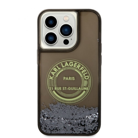 Karl Lagerfeld iPhone 14 Pro - Liquid Glitter RSG Σκληρή Θήκη με Πλαίσιο Σιλικόνης - Ημιδιάφανη / Black - KLHCP14LLCRSGRK