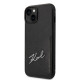 Karl Lagerfeld iPhone 14 Plus - Signature Logo Σκληρή Θήκη με Επένδυση Συνθετικού Δέρματος και Πλαίσιο Σιλικόνης - Black - KLHCP14MCSSK