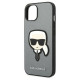 Karl Lagerfeld iPhone 14 Plus - Saffiano Karl's Head Patch Σκληρή Θήκη με Επένδυση Συνθετικού Δέρματος και Πλαίσιο Σιλικόνης - Silver - KLHCP14MSAPKHG
