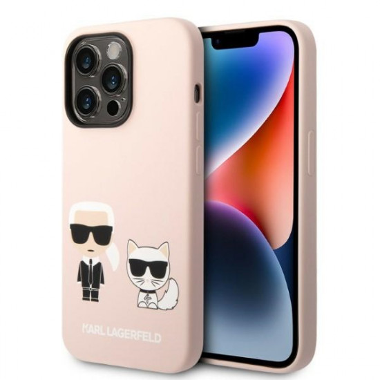 Karl Lagerfeld iPhone 14 Pro Max Liquid Silicone Karl and Choupette Θήκη Σιλικόνης με MagSafe - Light Pink - KLHMP14XSSKCI