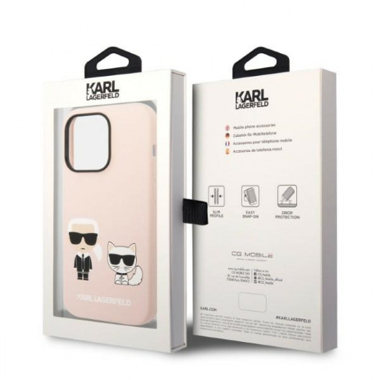 Karl Lagerfeld iPhone 14 Pro Liquid Silicone Karl and Choupette Θήκη Σιλικόνης με MagSafe - Light Pink - KLHMP14LSSKCI