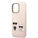 Karl Lagerfeld iPhone 14 Pro Liquid Silicone Karl and Choupette Θήκη Σιλικόνης με MagSafe - Light Pink - KLHMP14LSSKCI