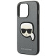 Karl Lagerfeld iPhone 14 Pro Max - Saffiano Karl's Head Patch Σκληρή Θήκη με Επένδυση Συνθετικού Δέρματος και Πλαίσιο Σιλικόνης - Silver - KLHCP14XSAPKHG