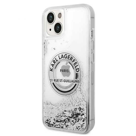 Karl Lagerfeld iPhone 14 - Liquid Glitter RSG Σκληρή Θήκη με Πλαίσιο Σιλικόνης - Διάφανη / Silver - KLHCP14SLCRSGRS