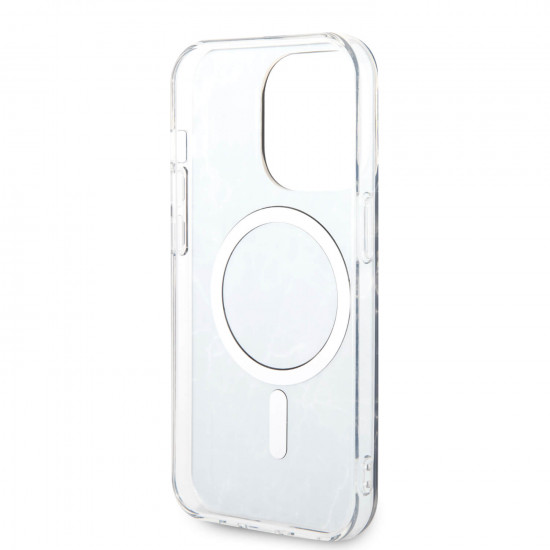 Guess iPhone 14 Pro Max - Bundle Pack MagSafe - Σετ Σκληρή Θήκη με Πλαίσιο Σιλικόνης και Ασύρματος Φορτιστής MagSafe - Design Marble and Gold - Black - GUBPP14XHMEACSK