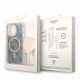 Guess iPhone 14 Pro Max - Bundle Pack MagSafe - Σετ Σκληρή Θήκη με Επένδυση Συνθετικού Δέρματος και Ασύρματος Φορτιστής MagSafe - Design 4G and Gold - Blue - GUBPP14XH4EACSB