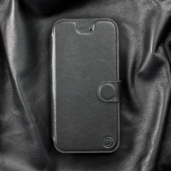 Mobiwear iPhone 12 Pro Θήκη Βιβλίο Slim Flip από Γνήσιο Δέρμα - Μαύρη - L_BLS