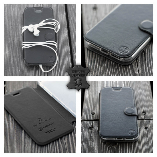 Mobiwear iPhone 12 Pro Θήκη Βιβλίο Slim Flip από Γνήσιο Δέρμα - Μαύρη - L_BLS