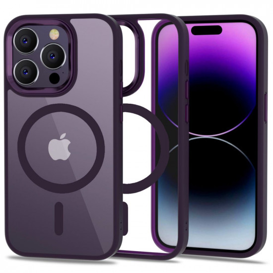Tech-Protect iPhone 14 Pro MagMat Σκληρή Θήκη με Πλαίσιο Σιλικόνης και MagSafe - Deep Purple / Διάφανη