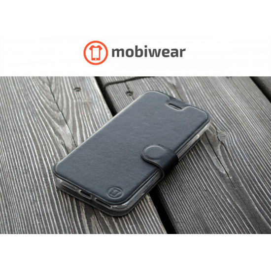 Mobiwear iPhone 12 Pro Max Θήκη Βιβλίο Slim Flip από Γνήσιο Δέρμα - Μαύρη - L_BLS