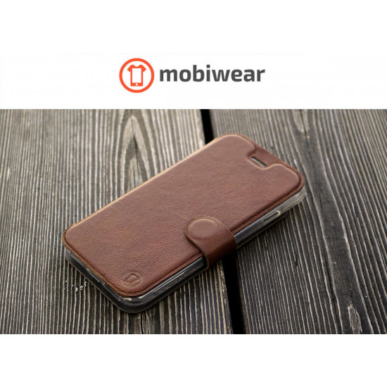 Mobiwear iPhone 13 Pro Θήκη Βιβλίο Slim Flip από Γνήσιο Δέρμα - Καφέ - L_BRS