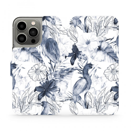 Mobiwear iPhone 13 Pro Θήκη Βιβλίο Slim Flip - Design Exotic Bird Crane and Flowers - MX09S