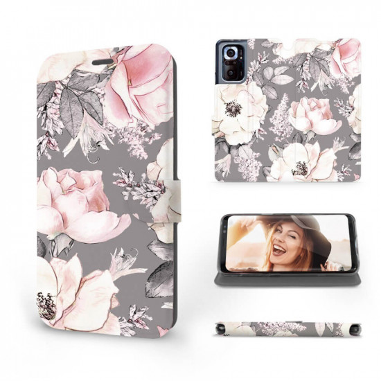 Mobiwear Xiaomi Redmi Note 10 Pro Θήκη Βιβλίο Slim Flip - Design Pink Pastel Flowers - MX06S