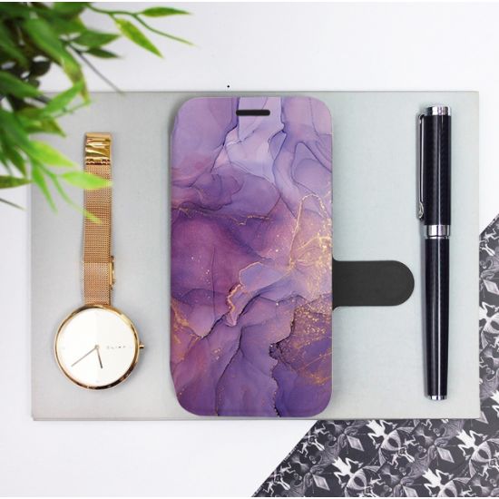 Mobiwear iPhone 13 Pro Θήκη Βιβλίο Slim Flip - Design Purple Marble - VP20S