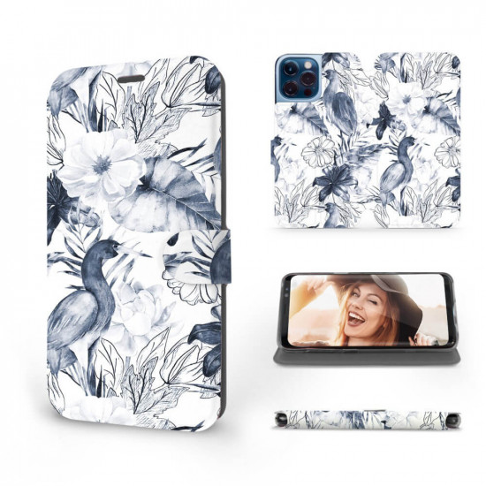 Mobiwear iPhone 13 Pro Max Θήκη Βιβλίο Slim Flip - Design Exotic Bird Crane and Flowers - MX09S