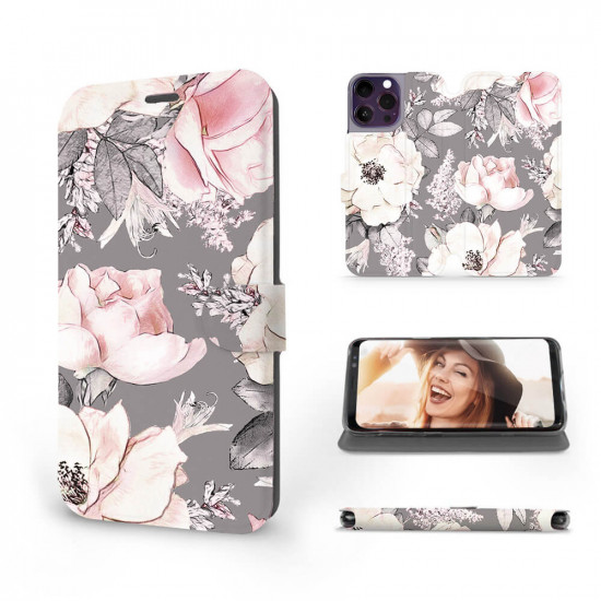 Mobiwear iPhone 14 Pro Max Θήκη Βιβλίο Slim Flip - Design Pink Pastel Flowers - MX06S