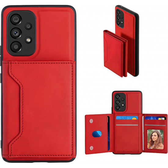KW Samsung Galaxy A53 5G Σκληρή Θήκη με Επένδυση Συνθετικού Δέρματος και Αφαιρούμενο Πορτοφόλι για Κάρτες - Red - 59760.09