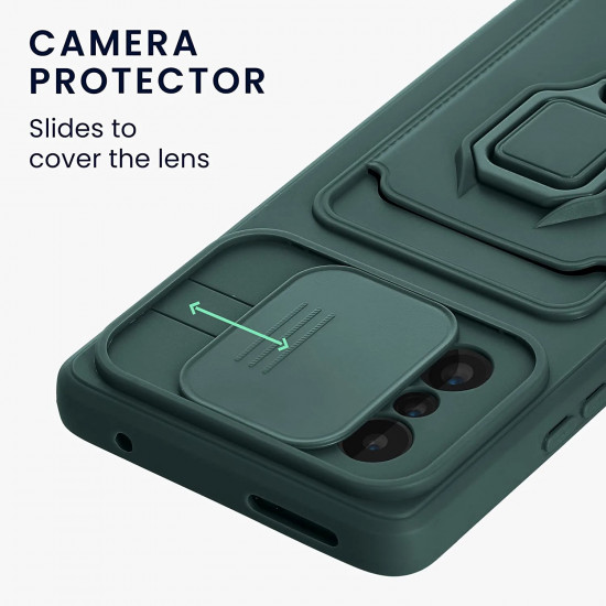 KW Xiaomi 11T / 11T Pro Θήκη Σιλικόνης με Κάλυμμα για την Κάμερα και Δαχτυλίδι Συγκράτησης - Fir Green - 57715.166