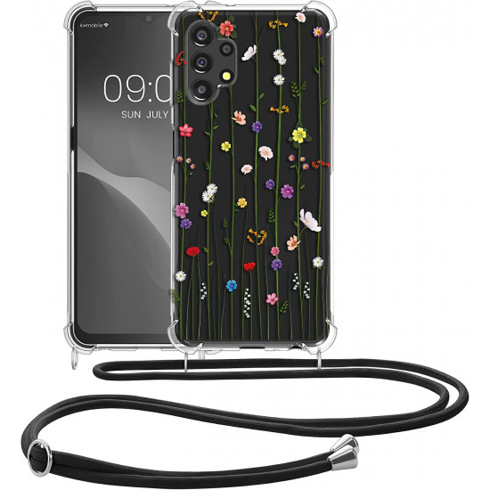 KW Samsung Galaxy A13 4G Θήκη Σιλικόνης TPU με Λουράκι Design Wildflower Vines - Multicolor / Διάφανη - 58232.06