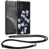 KW Samsung Galaxy A13 4G Θήκη Σιλικόνης TPU με Λουράκι Design Magnolias - Blue / Violet - Διάφανη - 58232.07