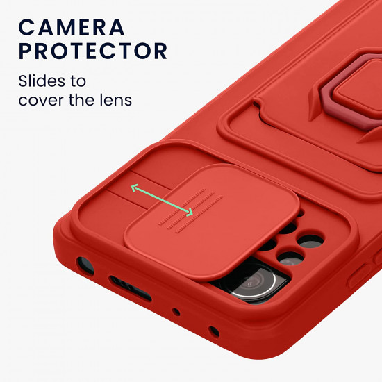 KW Xiaomi Redmi Note 11 Pro / Note 11 Pro 5G Θήκη Σιλικόνης με Κάλυμμα για την Κάμερα και Δαχτυλίδι Συγκράτησης - Red - 58691.09