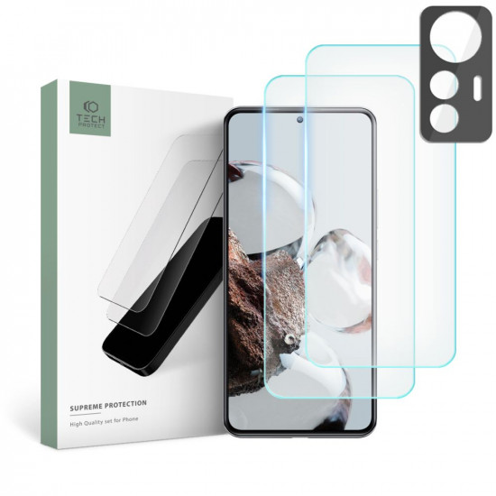 Tech-Protect Xiaomi 12T Supreme Set - Σετ με 2 Tempered Glass Αντιχαρακτικά Γυαλιά Οθόνης και 1 Αντιχαρακτικό Γυαλί για την Κάμερα - Διάφανα