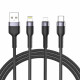 Tech-Protect UltraBoost 3-in-1 Καλώδιο Δεδομένων και Φόρτισης USB to Lightning / Type-C / Micro USB 3A 1.2m - Black