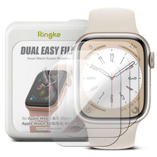 Ringke Προστασία Οθόνης Apple Watch 4 / 5 / 6 / 7 / 8 / SE - 44 / 45 mm - Dual Easy 3H Προστατευτική Μεμβράνη Οθόνης - 3 Τεμάχια - Διάφανη