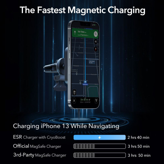 ESR HaloLock Cryoboost Magnetic MagSafe Μαγνητική Βάση Αυτοκινήτου Αεραγωγού με Ασύρματη Φόρτιση MagSafe - Frosted Onyx