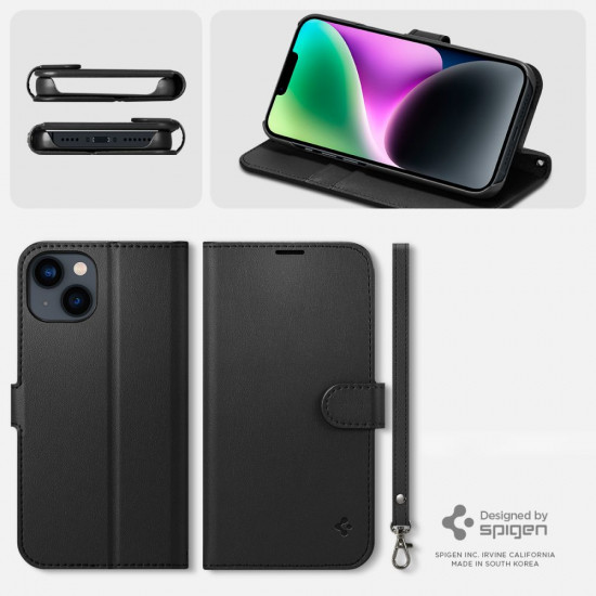 Spigen iPhone 14 Wallet S Θήκη Πορτοφόλι Stand από Δερματίνη - Black