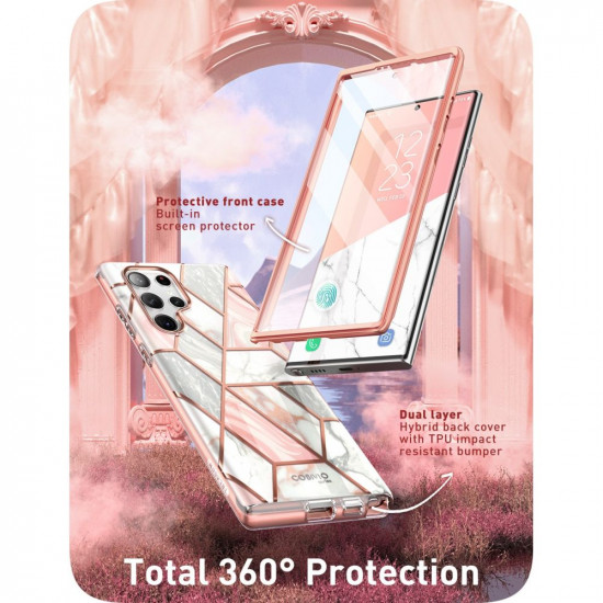 i-Blason Samsung Galaxy S23 Ultra Cosmo Σκληρή Θήκη με Πλαίσιο Σιλικόνης και Προστασία Οθόνης - Marble Pink