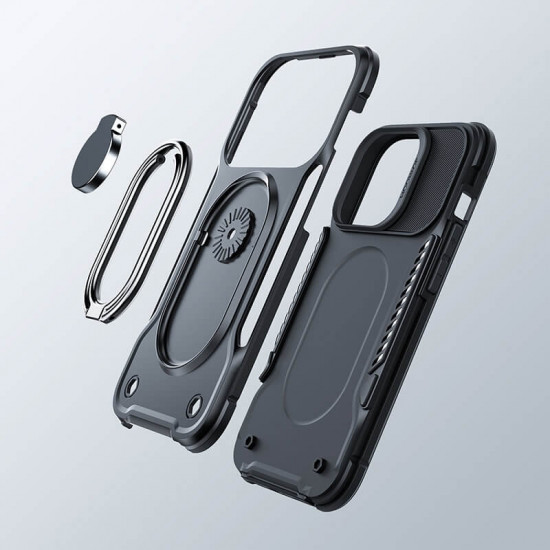 Joyroom iPhone 14 Pro Dual Hinge Σκληρή Θήκη Υψηλής Προστασίας με Δαχτυλίδι Συγκράτησης - Black - JR-14S2