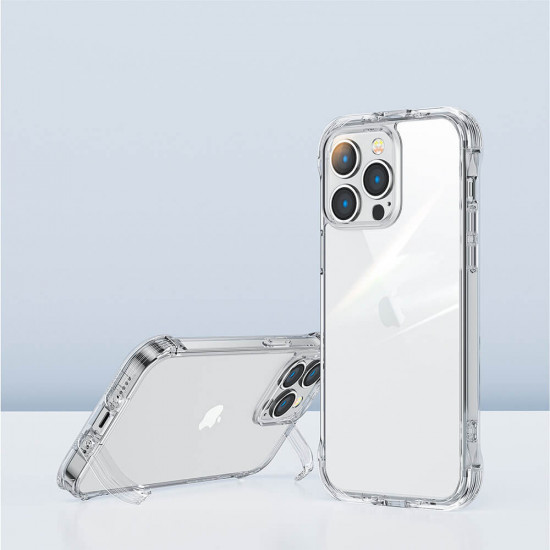 Joyroom iPhone 14 Pro Defender Series Σκληρή Θήκη με Πλαίσιο Σιλικόνης και Ενσωματωμένα Άγκιστρα Στήριξης - Διάφανη