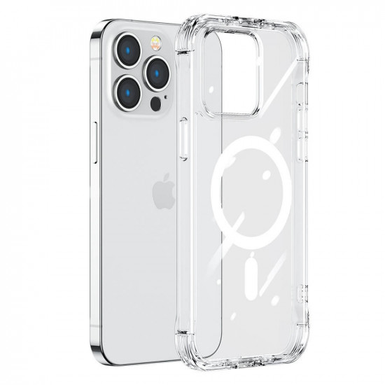 Joyroom iPhone 14 Pro Max Magnetic Defender Series Σκληρή Θήκη MagSafe με Πλαίσιο Σιλικόνης και Ενσωματωμένα Άγκιστρα Στήριξης - Διάφανη