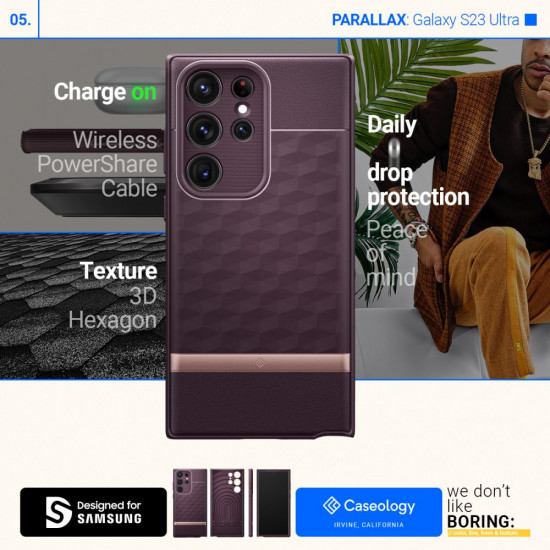Caseology Samsung Galaxy S23 Ultra Parallax Θήκη Σιλικόνης με Σκληρό Πλαίσιο - Burgundy