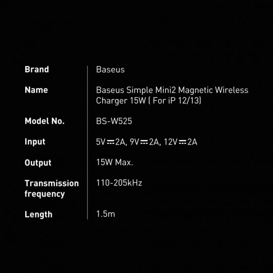 Baseus Simple Mini 2 Magnetic Ασύρματος Φορτιστής MagSafe με Καλώδιο Type-C 15W - Black - CCJJ010001